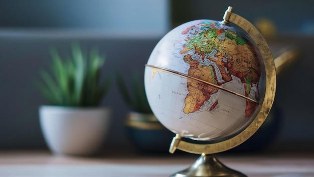 Closeup shot of a desk globe with a blurred background