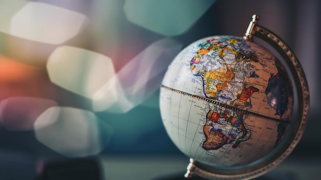 Closeup shot of a desk globe with a blurred background