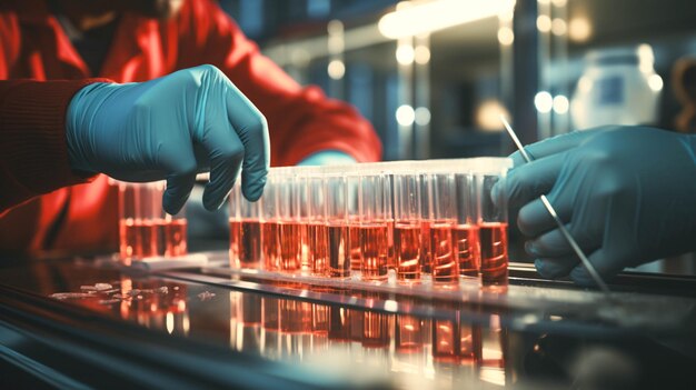 Closeup shot of a doctor with rubber gloves taking a blood test