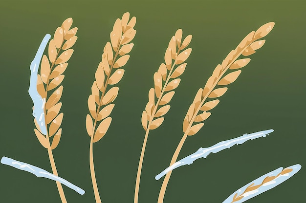 A closeup shot of the dried and frozen wheat branches in the field