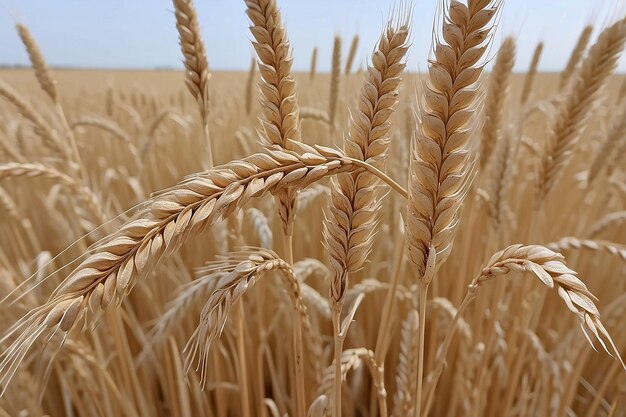 A closeup shot of the dried and frozen wheat branches in the field