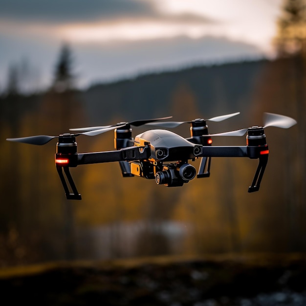 closeup shot of drone flying in sky