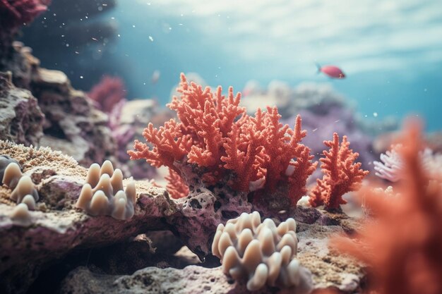 A closeup shot of a dying coral reef underlining Generative ai