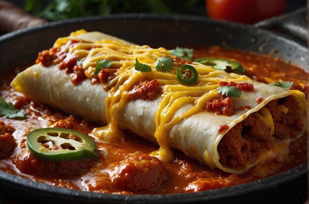 A closeup shot of enchiladas stuffed with spicy choriz