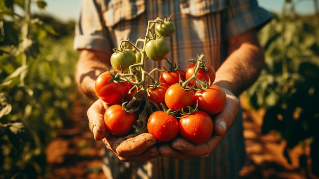 Foto una ripresa ravvicinata di una mano di un contadino che sostiene delicatamente un ramo