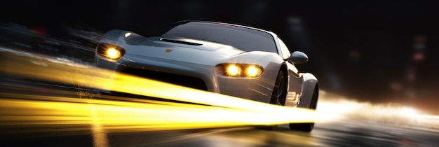 Closeup shot of a fastspeed car with various lights around it Generative AI