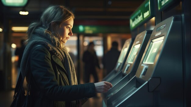 Близкий снимок женской руки, оплачивающей билет на метро у ворота, делающей быстрый