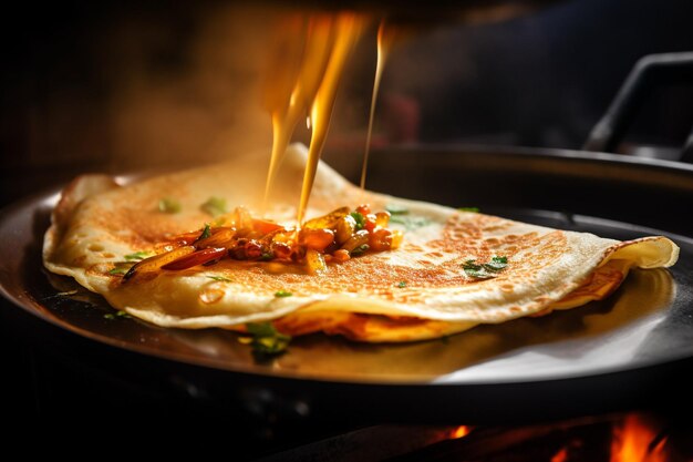 Foto una ripresa ravvicinata del ripieno all'interno di un masala dosa