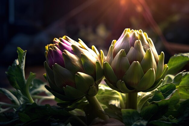 Photo closeup shot of fresh artichokes