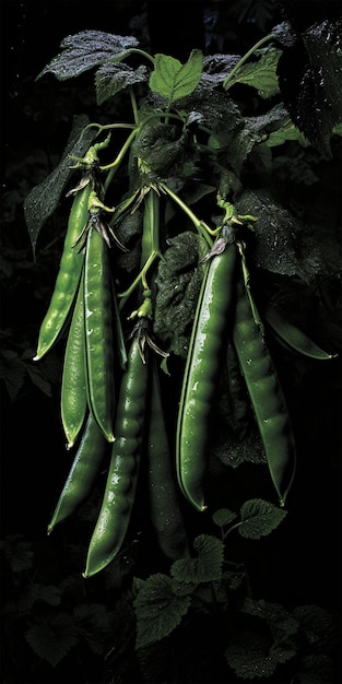 A closeup shot of fresh peas in a pod generated by AI