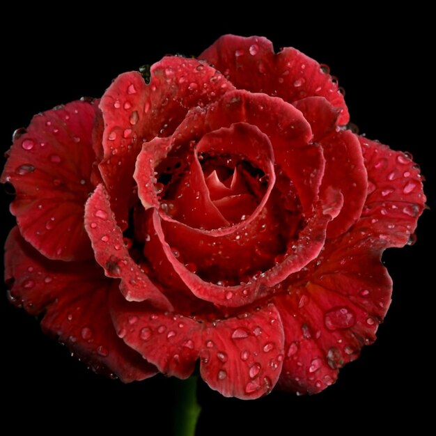 CloseUp Shot of Fresh Red Rose with Dew Drops on Black