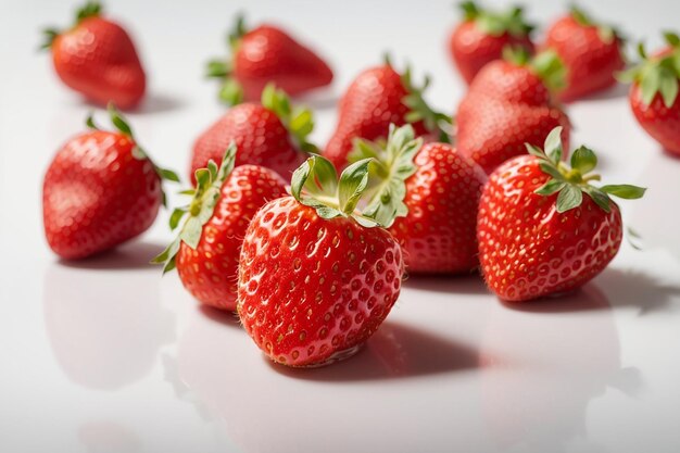 Closeup shot of fresh ripe strawberries isolated on a white surface