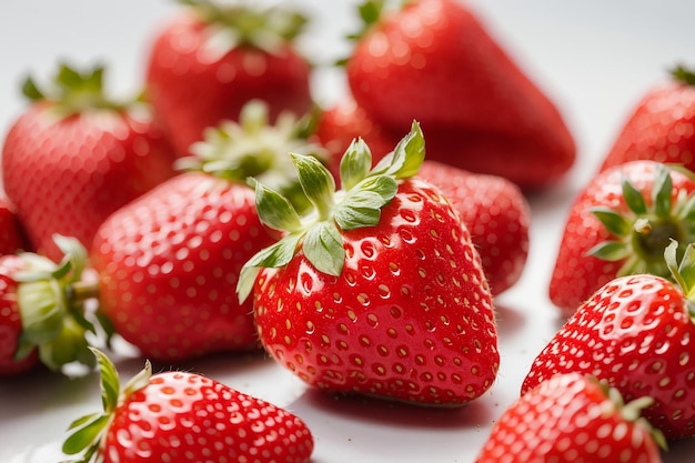 Closeup shot of fresh ripe strawberries isolated on a white surface