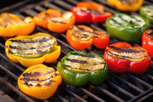 Photo closeup shot of freshly grilled bell peppers