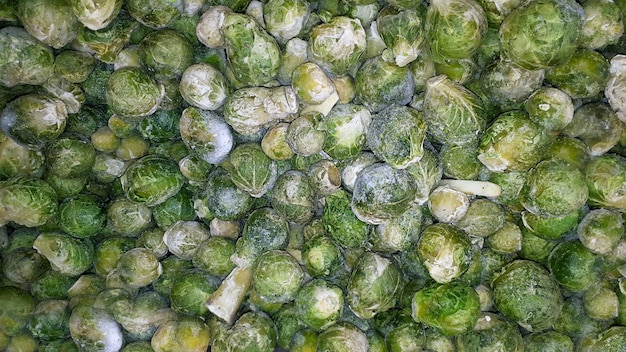 CloseUp Shot Of Frozen Brussels Sprouts Texture Of Frozen Brussels Sprouts