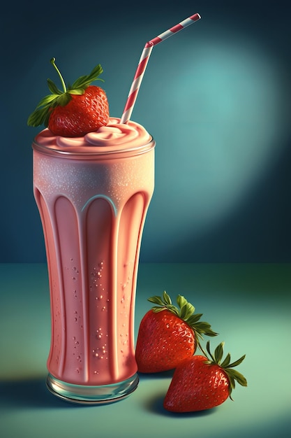 Closeup shot of a glass of fresh strawberry milkshake with strawberries