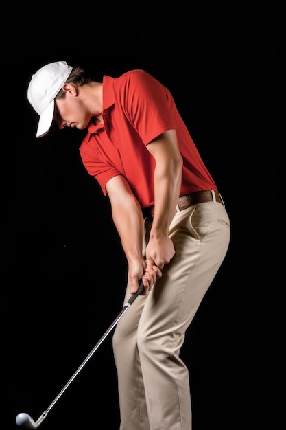 Снимок крупным планом игрока в гольф, размахивающего клюшкой, созданный с помощью генеративного ИИ