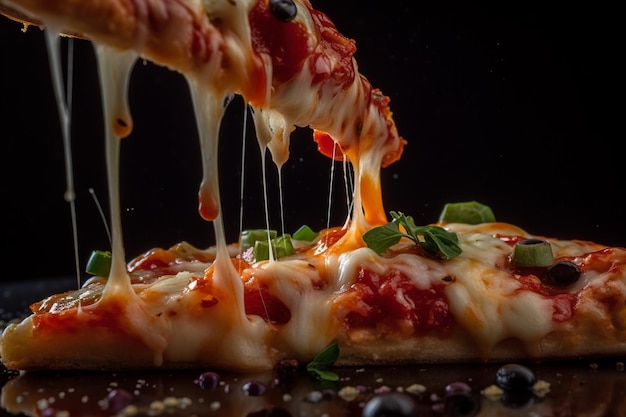 A closeup shot of a gourmet pizza showcasing its appetizing appearance