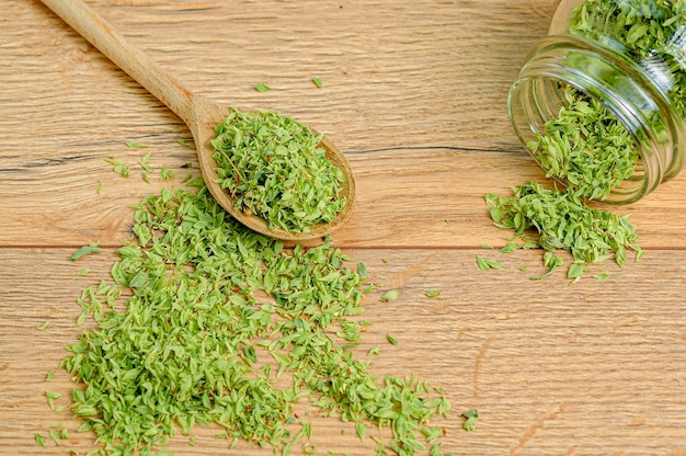 Closeup shot of the green herbs