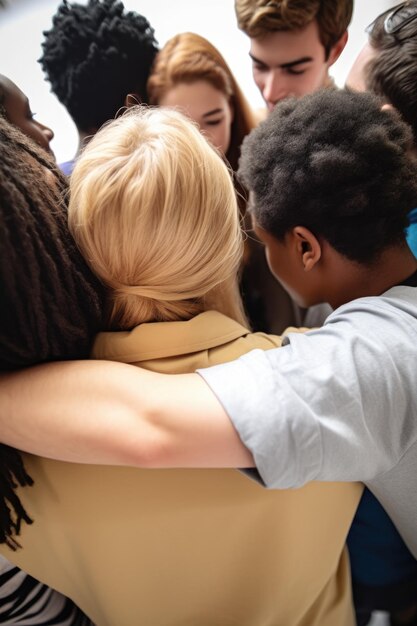 Closeup shot of a group of people standing in a huddle created with generative ai