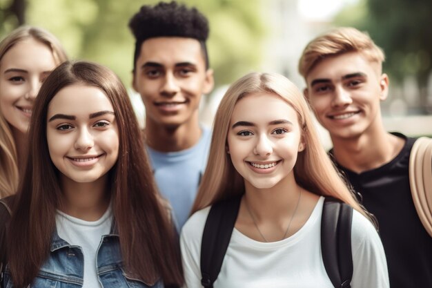 Closeup shot of a group of unrecognizable university students created with generative ai