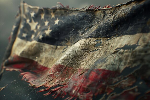 Photo closeup shot of a grungy vintage flag with tattere