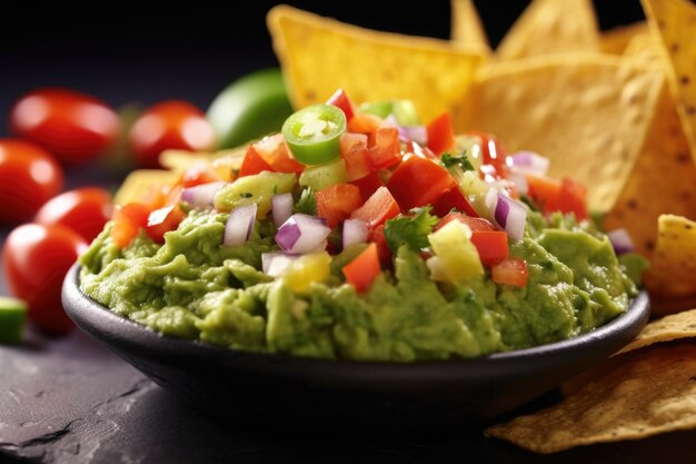 Closeup shot of guacamole on a nacho