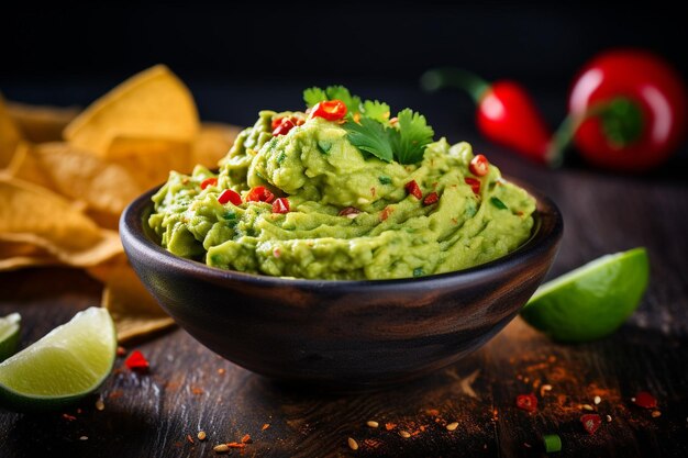 A closeup shot of guacamole with a sprinkle of paprika on top