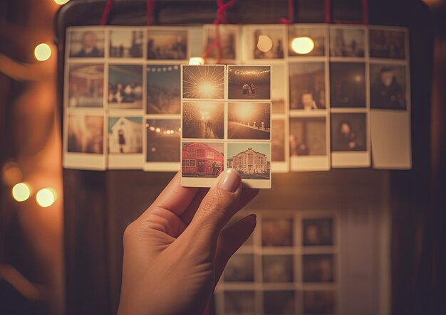 Photo a closeup shot of a hand holding a vintage polaroid photo of an advent calendar from the past the