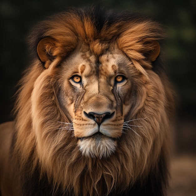 Closeup shot of the head of a majestic lion looking directly at the camera