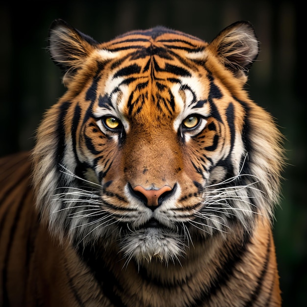 Photo closeup shot of the head of a majestic tiger looking directly at the camera