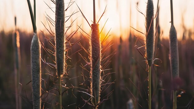 Photo closeup shot of horsetail branches in the field