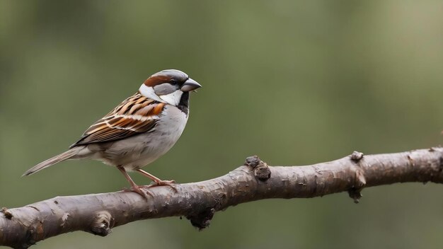 Closeup shot of a house sparrow perched on a branch with a blurred background