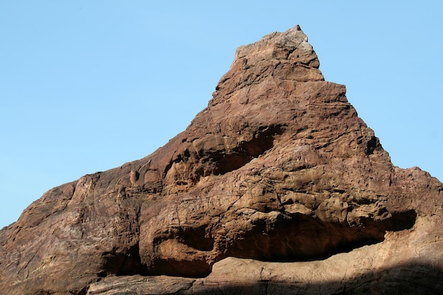 Closeup shot of a huge rock on the northern hill of Badami in Karnataka, India