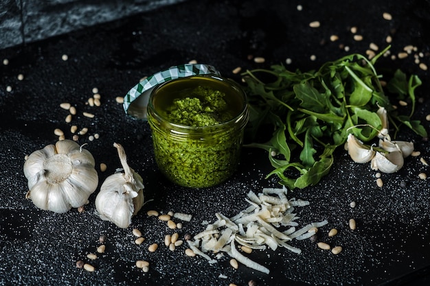 Closeup shot of ingredients and seasonings on a table for dish preparation