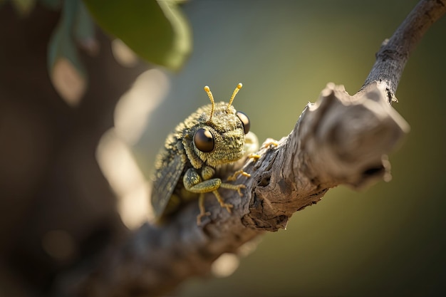 Closeup shot of an insect on a tree branch showcasing the beauty of nature Generated by AI