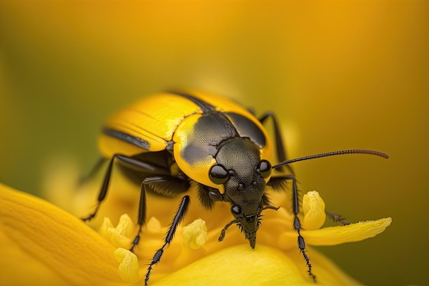 Closeup shot of an insect on a yellow flower showcasing the beauty of nature Generated by AI