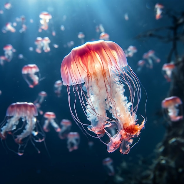 Крупный план медузы, плавающей в мореAi
