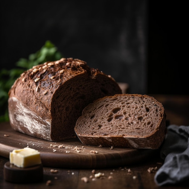 Closeup shot of latvian rye bread with butter and cheese