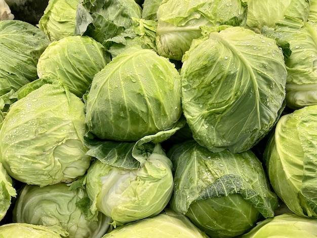 Closeup shot of lettuce heads bunch in the market