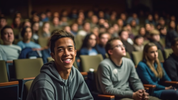 大学で講義を聴いている男性学生のクローズアップ写真