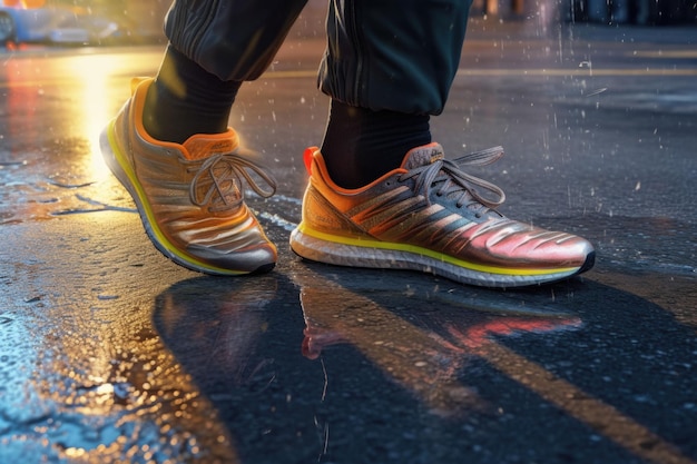 Closeup shot of a mans feet on a modern street Generative AI illustration
