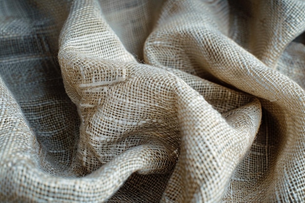 Closeup shot of natural burlap fabric showcasing the intricate weave and organic texture