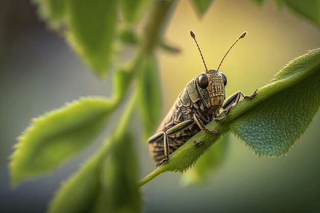 写真 aiが生成した木の葉の上の昆虫のクローズアップショット