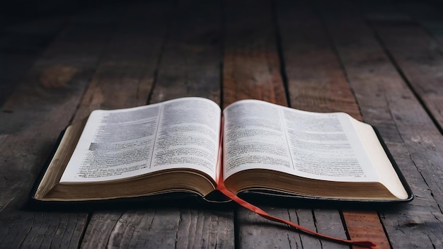 Closeup shot of an open bible on a wooden table
