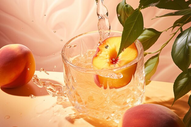 Photo a closeup shot of peach juice being poured over a stack of pancakes