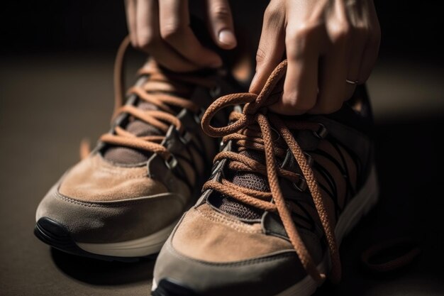 Closeup shot of a person tying their shoelaces created with generative ai