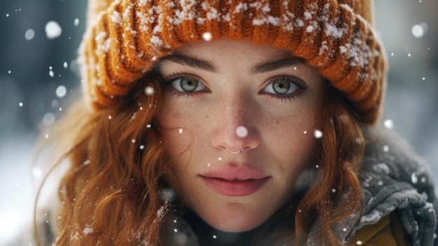Foto una ripresa ravvicinata di una persona che indossa un cappello nella neve può essere utilizzata per disegni a tema invernale o attività all'aperto in tempo freddo