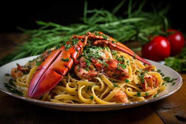 Closeup Shot of a Plate of Lobster Pasta