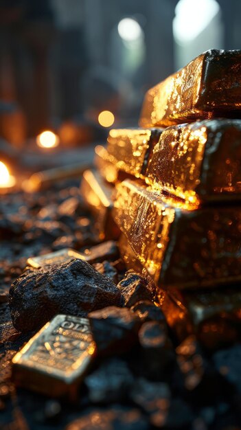 Foto una ripresa ravvicinata di barre d'oro radianti